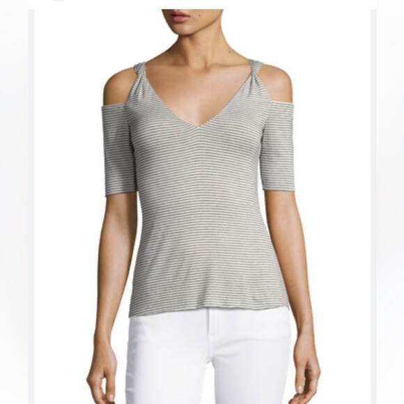 Bailey 44 Battlement V-neck Cold Shoulder Stripe Top, EUC, Medium, MSRP $128 - Picture 1 of 12